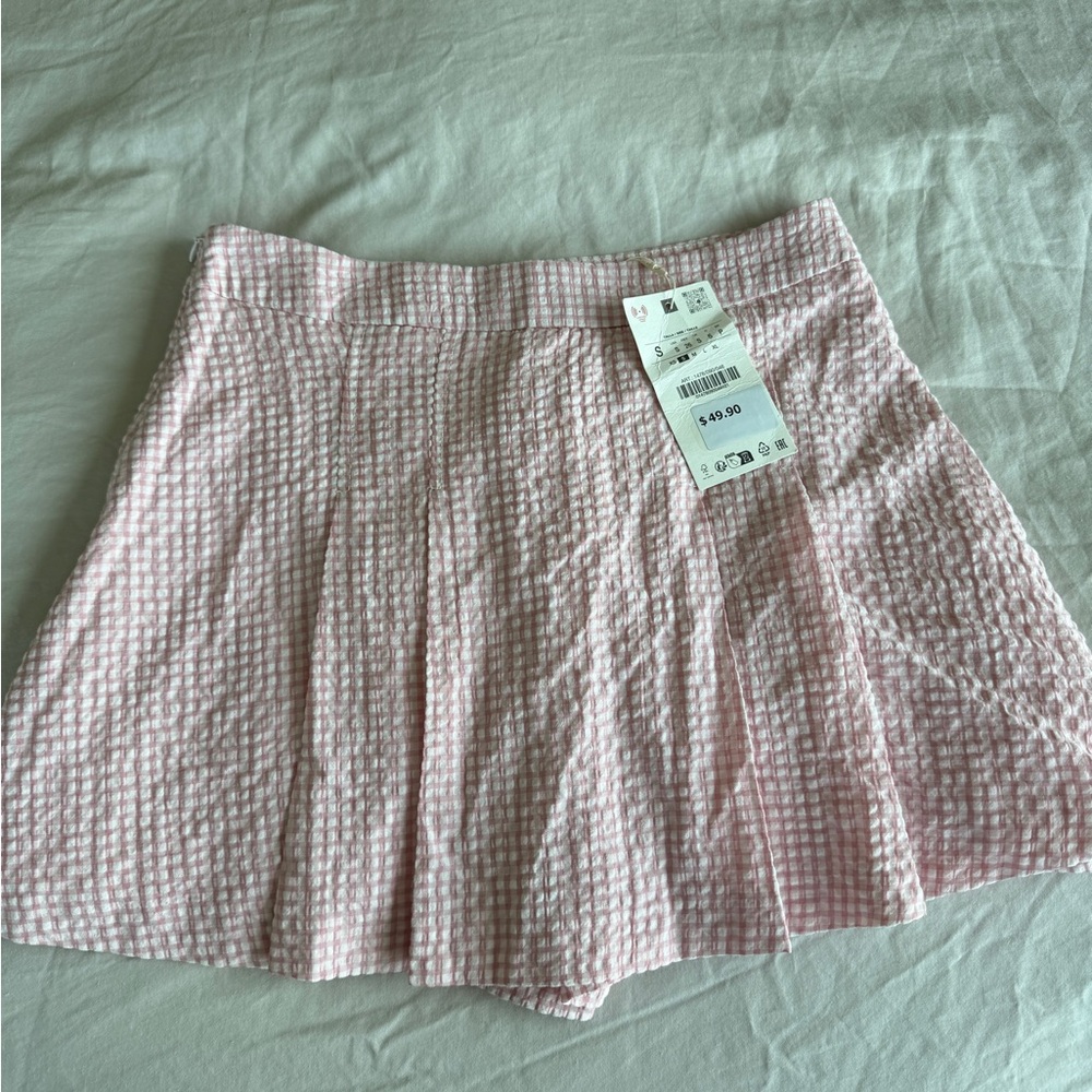 Zara Pink Checkered Mini Skirt